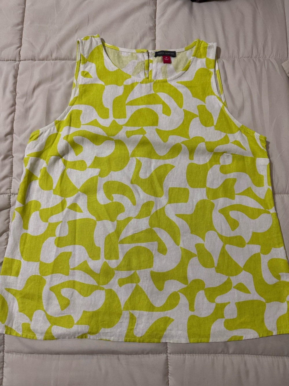 Vince Camuto White & Lime Abstract Print Tank Top
